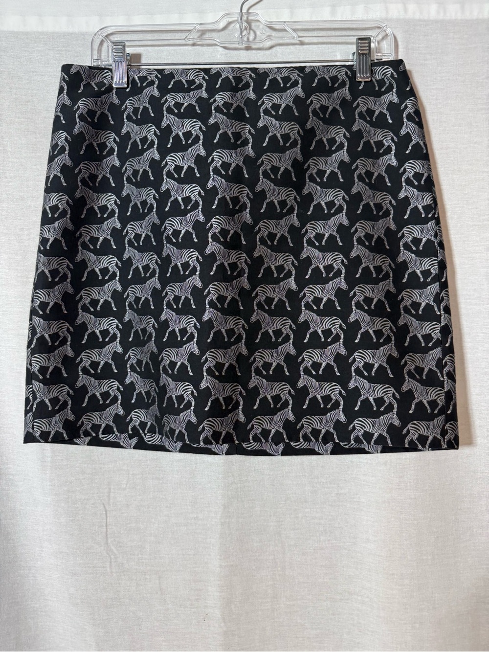 J. Crew Black Mini Skirt with White Zebra Print Size 6
